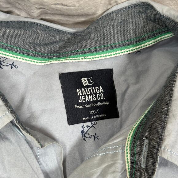 Nautica Anchor Mens 2XLT Short Sleeve Button-Up Big & Tall Sailor Blue Navy - Picture 9 of 9